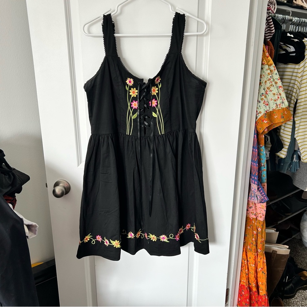 DELIA*S Black Lace Up Floral Embroidered Mini Dress 1X